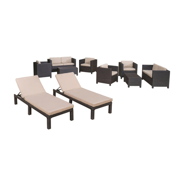 gdf studio Feronia Outdoor 10 Piece Wicker Patio Set w/ Water Resistant Cushions