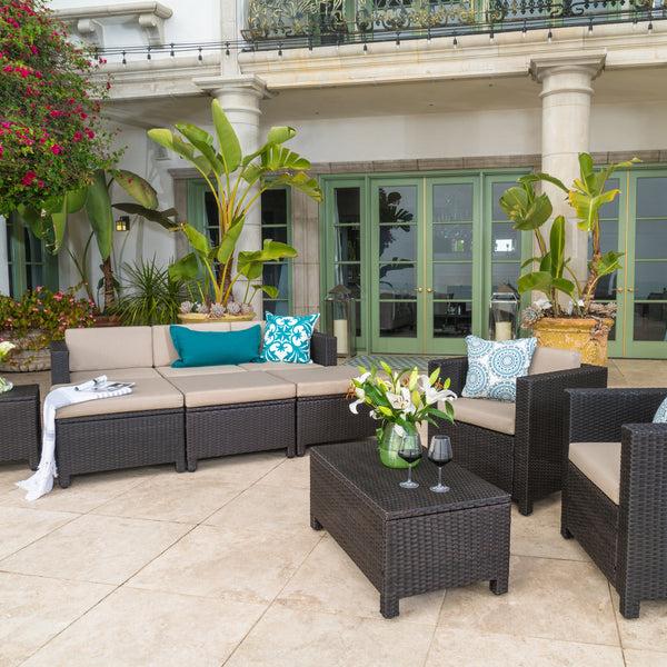 Gdf Studio Feronia Outdoor 10 Piece Wicker Sofa Collection W/ Water Resistant Cushions