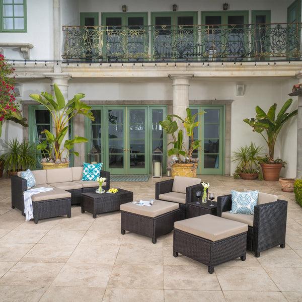 Gdf Studio Feronia Outdoor 10 Piece Wicker Sofa Collection W/ Water Resistant Cushions