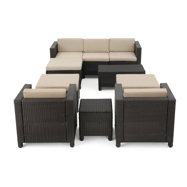 gdf studio Feronia Outdoor 10 Piece Wicker Sofa Collection w/ Water Resistant Cushions