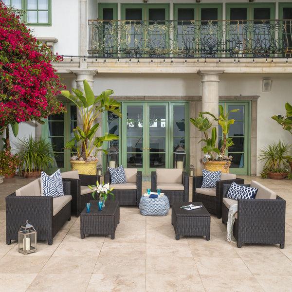 Gdf Studio Feronia Outdoor 8 Pc Wicker Chat Set W/ Water Resistant Cushions