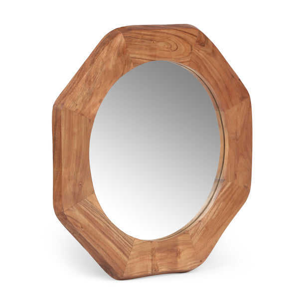 gdf studio Ferrat Rustic Handcrafted Acacia Wood Round Wall Mirror Natural