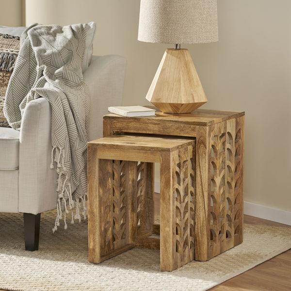gdf studio Ferrell Handcrafted Boho Mango Wood Nesting Tables