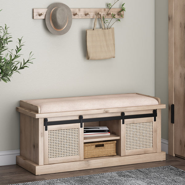 Gdf Studio Ferster Rustic Storage Bench With Cushion Beige Natural And Black