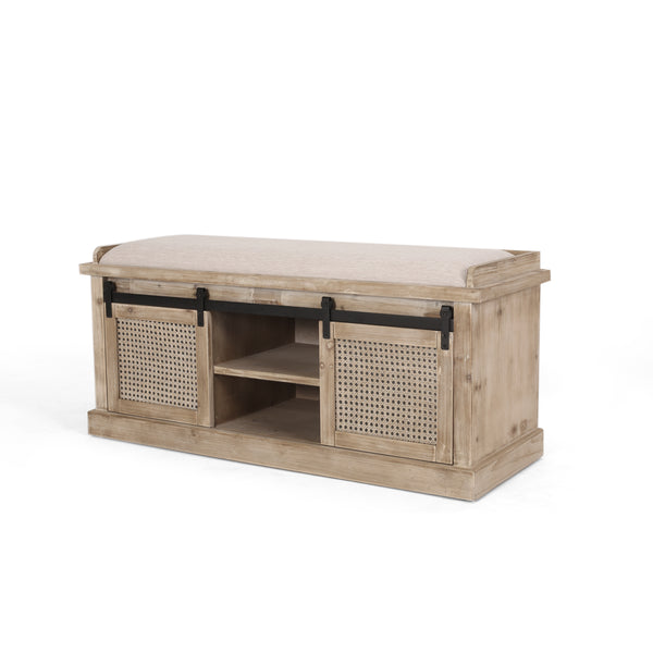 gdf studio Ferster Rustic Storage Bench with Cushion Beige Natural and Black