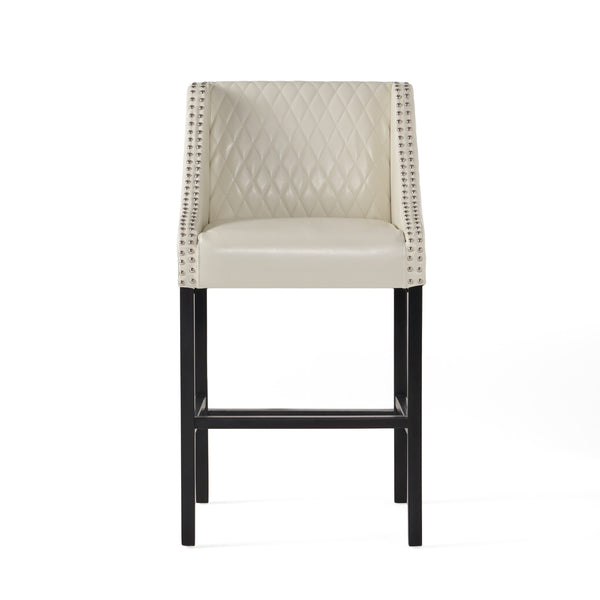 gdf studio Filton Contemporary Quilted Ivory Leather Counterstool with Nailhead Accents