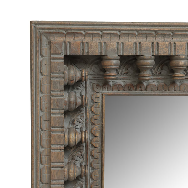 Gdf Studio Finn Boho Handcrafted Mango Wood Carved Hanging Floor Mirror Distressed Gray