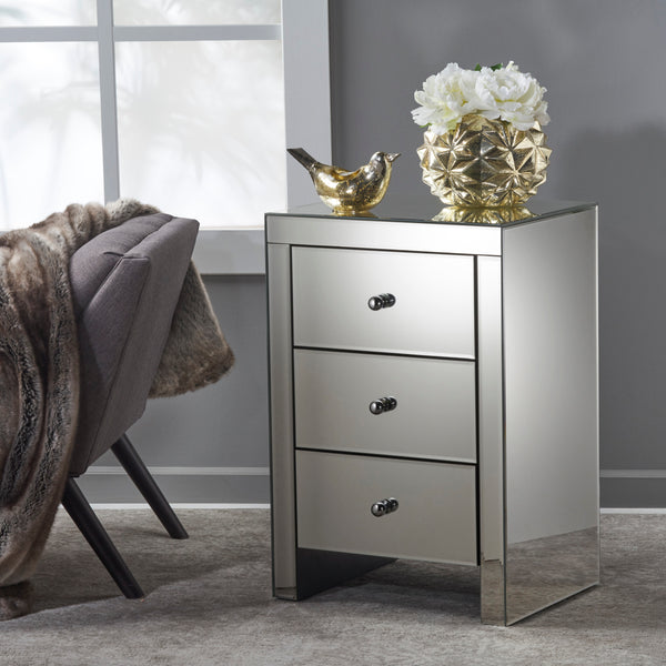 Gdf Studio Fiona Classic Mirror Finished 3 Drawer Side Table