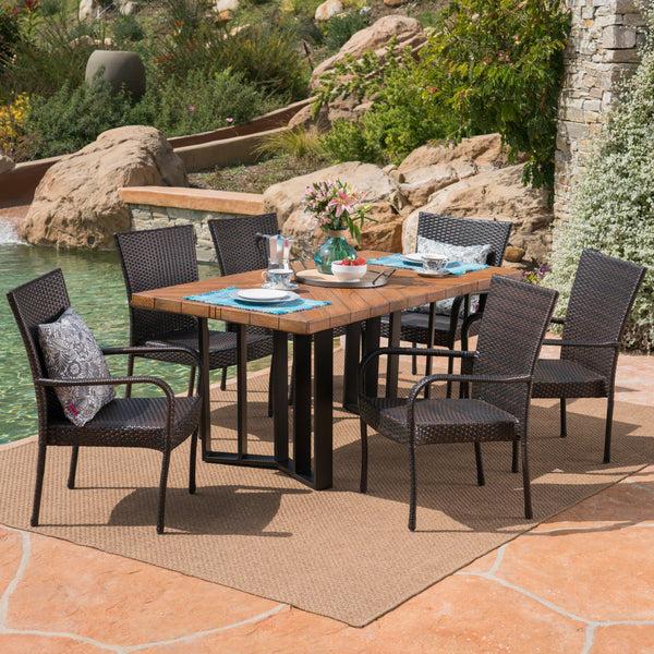 Gdf Studio Fiona Outdoor 7 Piece Wicker Dining Set With Concrete Dining Table