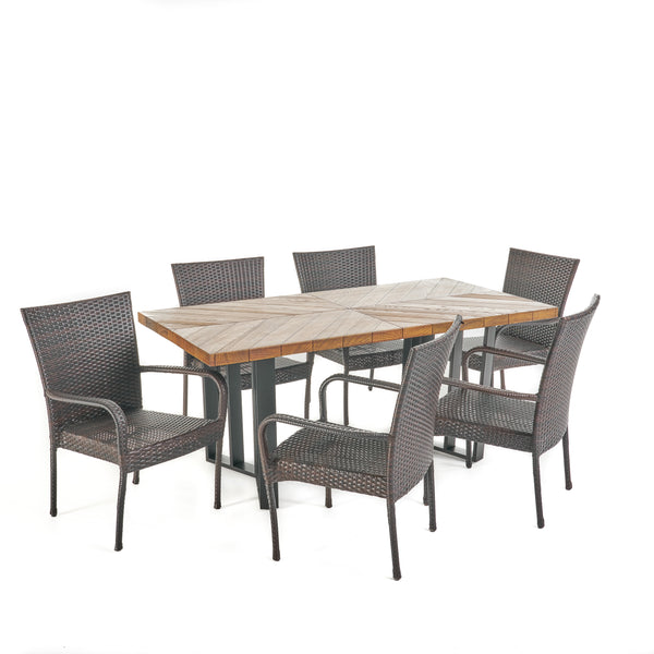 gdf studio Fiona Outdoor 7 Piece Wicker Dining Set with Concrete Dining Table