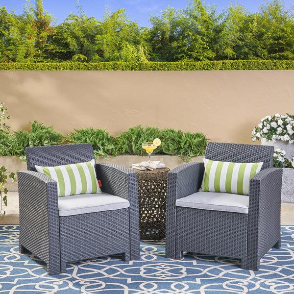 Gdf Studio Fiona Outdoor Wicker Print Club Chairs With Water Resistant Cushions