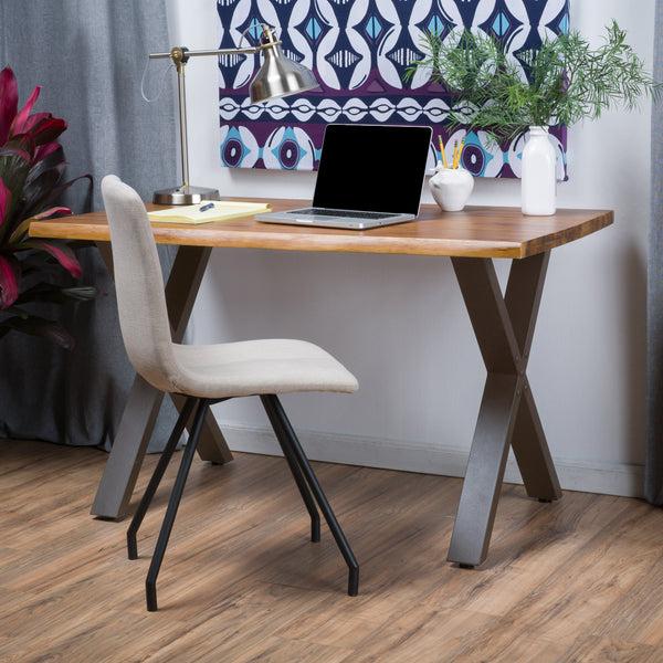 Gdf Studio Fitzgerald Farmhouse Teak Finish Acacia Wood Desk With Black X-Frame Legs