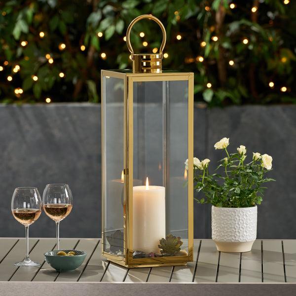 Gdf Studio Florence 24" Modern Outdoor Stainless Steel Lantern