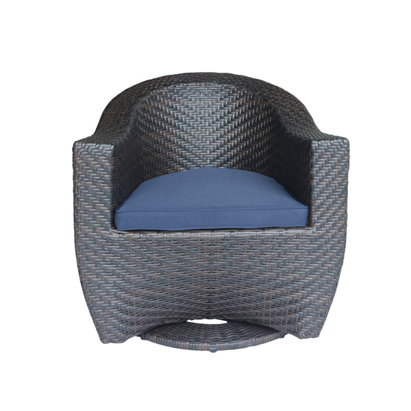 Gdf Studio Florence Patio Swivel Chairs Wicker With Outdoor Cushions Multi-Brown And Navy Blue