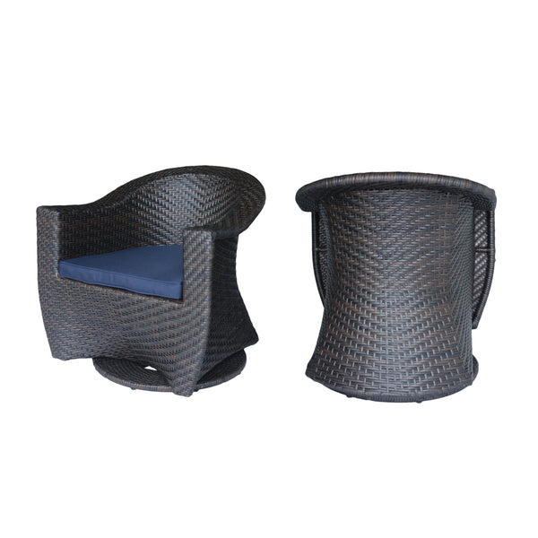 gdf studio Florence Patio Swivel Chairs Wicker with Outdoor Cushions Multi-Brown and Navy Blue