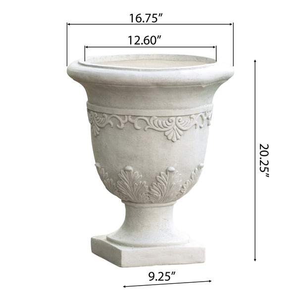 Gdf Studio Floriana Outdoor Traditional Roman White Lightweight Concrete Garden Planter Urn