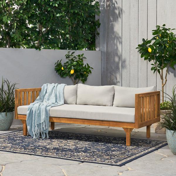 Gdf Studio Fonzo Outdoor 3 Seater Acacia Wood Daybed