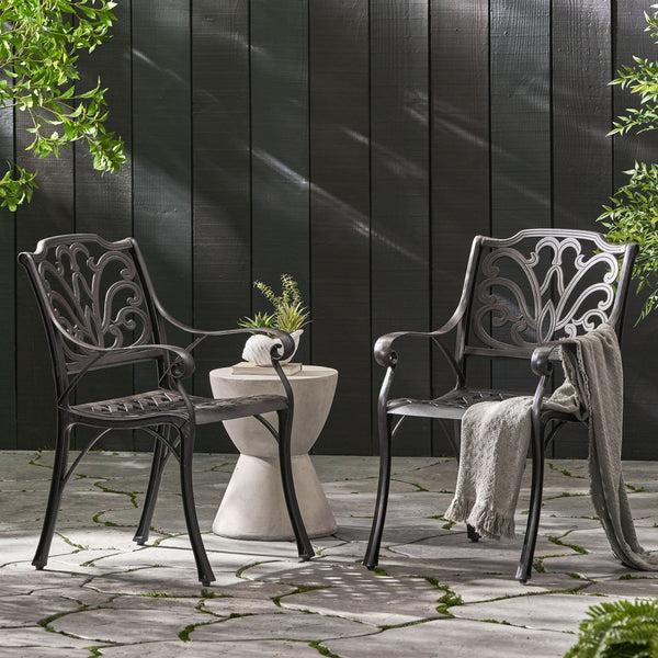 Gdf Studio Fonzo Outdoor Bronze Cast Aluminum Dining Chairs (Set Of 2)