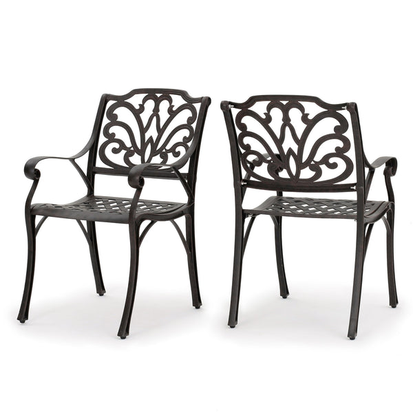 gdf studio Fonzo Outdoor Bronze Cast Aluminum Dining Chairs (Set of 2)