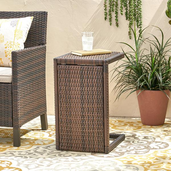 Gdf Studio Forrest Outdoor Wicker C-Shaped Side Table
