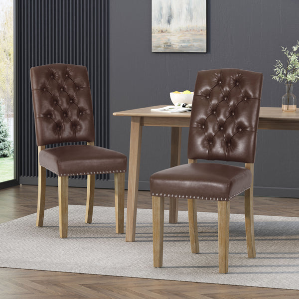 gdf studio Frances Contemporary Faux Leather Tufted Dining Chairs with Nailhead Trim Set of 2