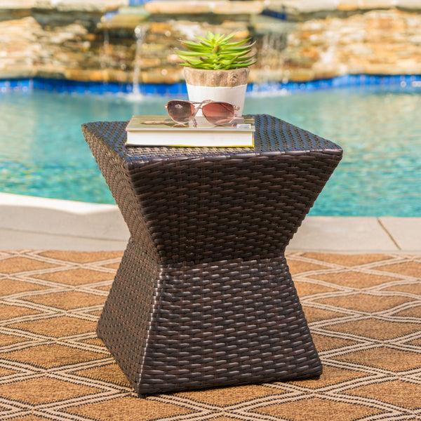 Gdf Studio Frances Outdoor 16-inch Multi-brown Wicker Square Side Table