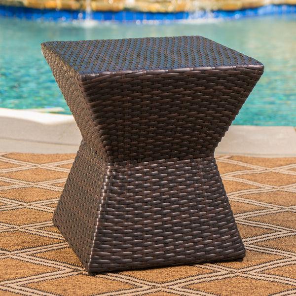 Gdf Studio Frances Outdoor 16-inch Multi-brown Wicker Square Side Table