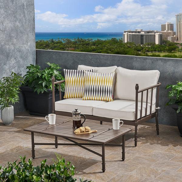 Gdf Studio Francis Outdoor Aluminum Loveseat And Coffee Table With Cushions