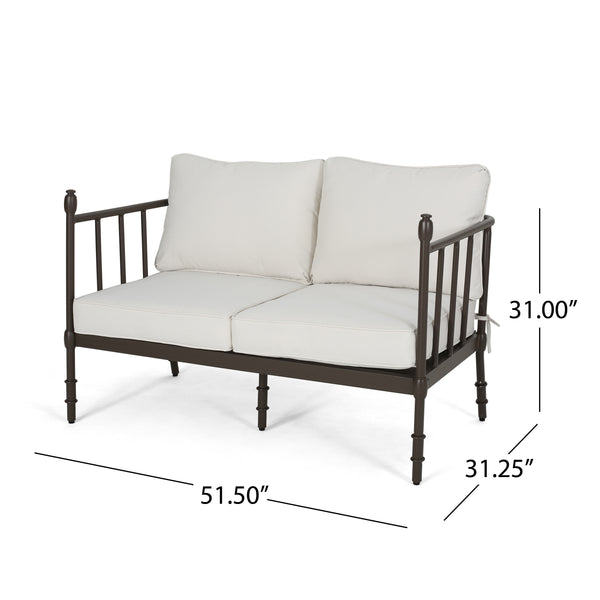 Gdf Studio Francis Outdoor Aluminum Loveseat And Coffee Table With Cushions