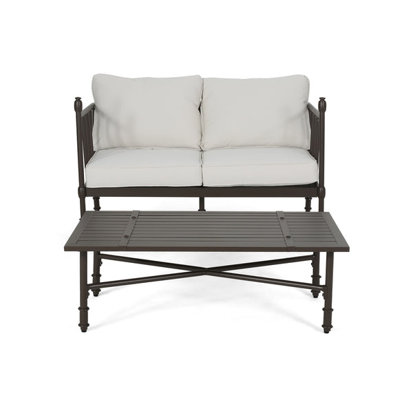 gdf studio Francis Outdoor Aluminum Loveseat and Coffee Table with Cushions