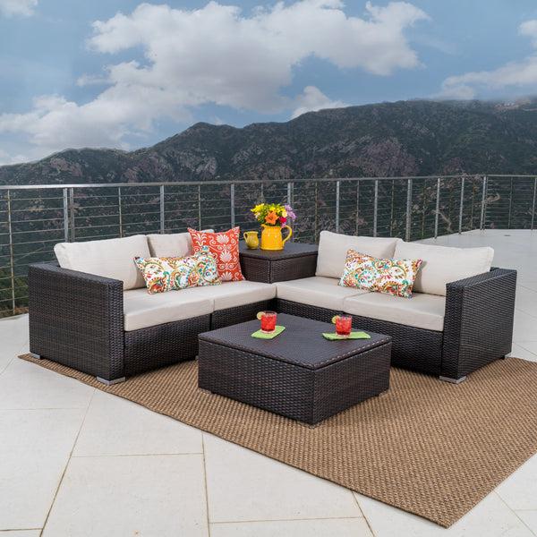 Gdf Studio Francisco 6pc Outdoor Wicker Sectional Sofa W/ Storage