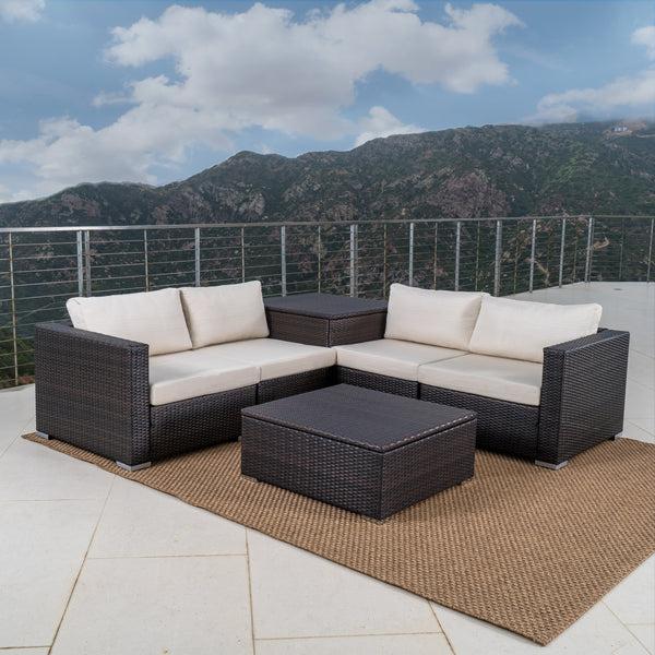 Gdf Studio Francisco 6pc Outdoor Wicker Sectional Sofa W/ Storage