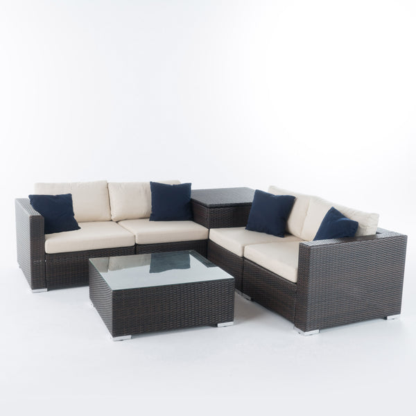 gdf studio Francisco 6pc Outdoor Wicker Sectional Sofa w/ Storage
