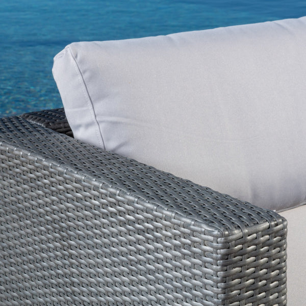Gdf Studio Francisco 7pc Outdoor Gray Wicker Seating Sectional Set W/ Cushions