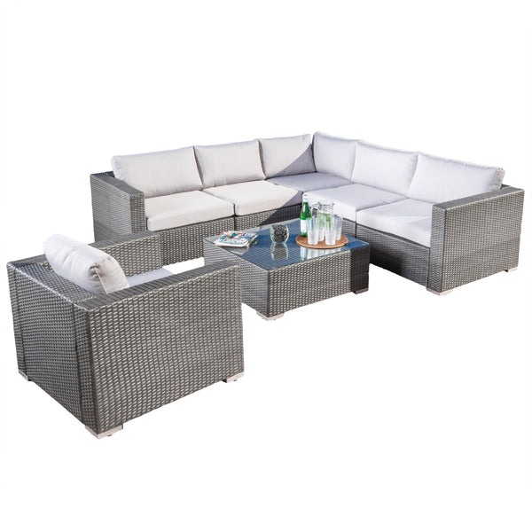 gdf studio Francisco 7pc Outdoor Gray Wicker Seating Sectional Set w/ Cushions