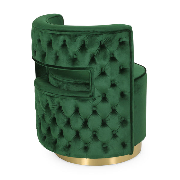 Gdf Studio Freas Modern Glam Round Open Back Velvet Swivel Club Chair