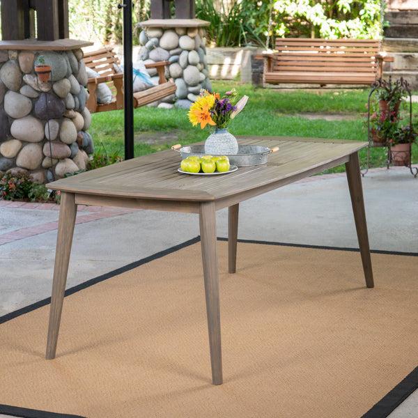 Gdf Studio Fred Outdoor Acacia Wood Rectangular Dining Table Gray
