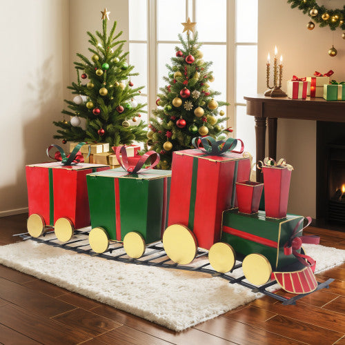 Gdf Studio FrostyFestivities Iron Train Decor With Gift-Shaped Carriages