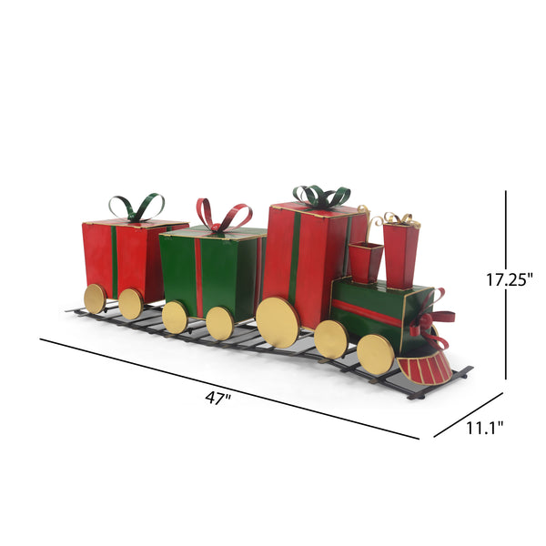 Gdf Studio FrostyFestivities Iron Train Decor With Gift-Shaped Carriages
