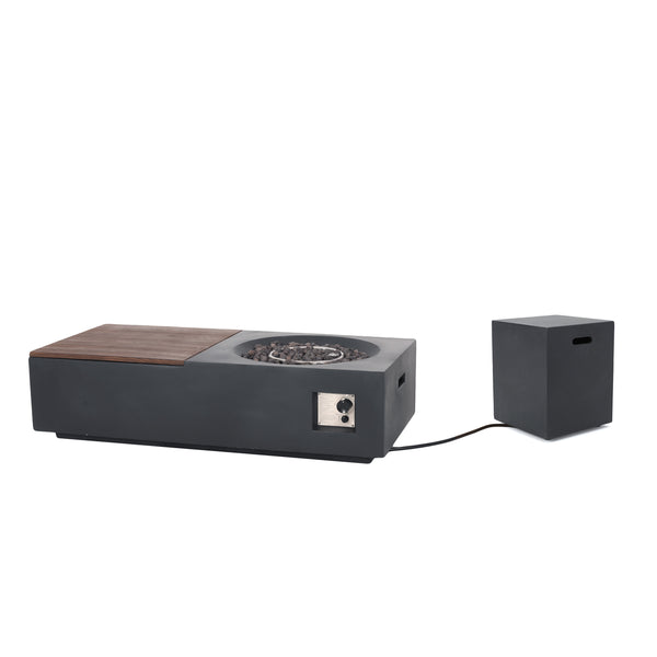 gdf studio Fruite Outdoor 50 000 BTU Lightweight Concrete Rectangular Fire Pit Table with Tank Holder Dark Gray and Natural