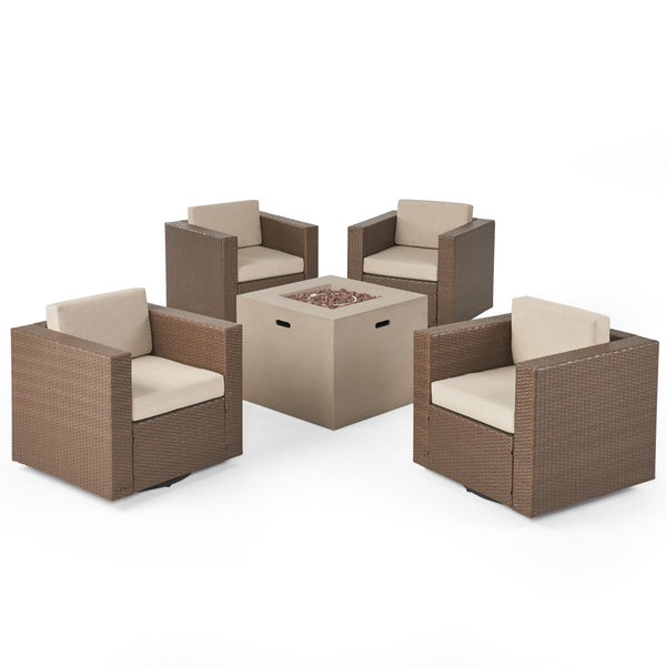Gdf Studio Fuller Outdoor 4 Piece Club Chair Set With Square Fire Pit