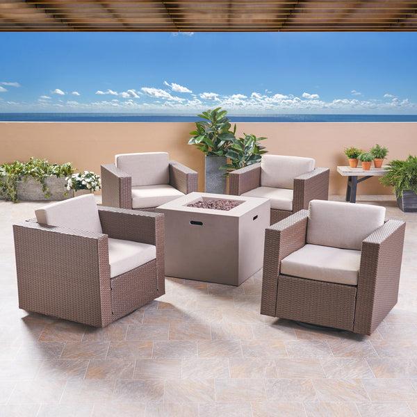 Gdf Studio Fuller Outdoor 4 Piece Club Chair Set With Square Fire Pit