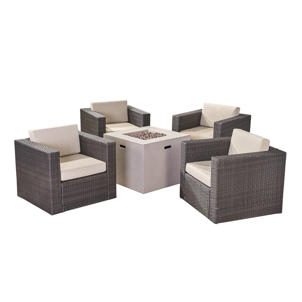gdf studio Fuller Outdoor 4 Piece Club Chair Set with Square Fire Pit