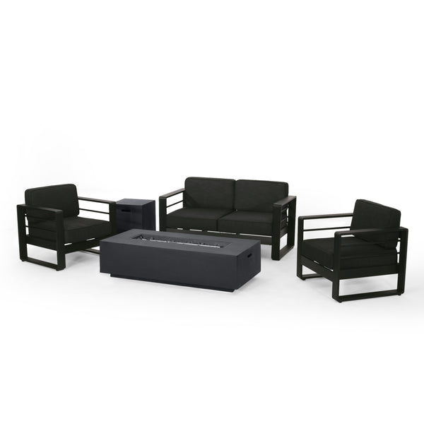 Gdf Studio Gadd Outdoor Aluminum 4 Seater Chat Set With Fire Pit