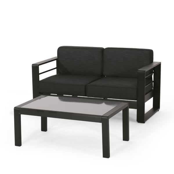 Gdf Studio Gadd Outdoor Aluminum Loveseat And Coffee Table Set