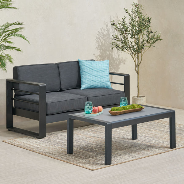 gdf studio Gadd Outdoor Aluminum Loveseat and Coffee Table Set