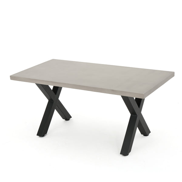 gdf studio Galatian Outdoor White Lightweight Concrete Dining Table w/ Black Iron Legs