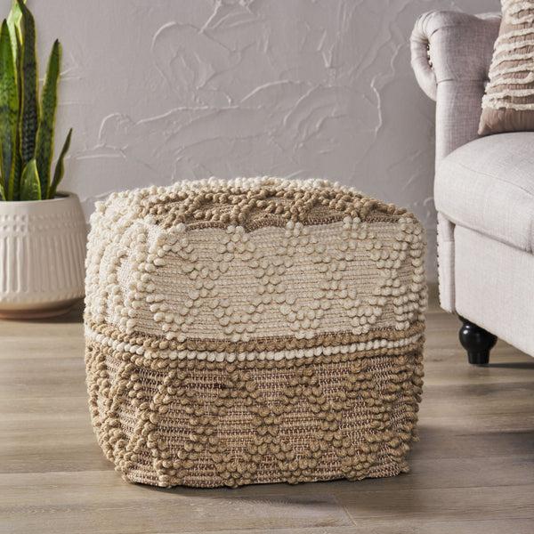 Gdf Studio Galion Boho Handcrafted Fabric Cube Pouf Ivory And Beige