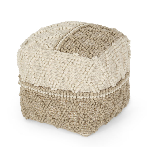 gdf studio Galion Boho Handcrafted Fabric Cube Pouf Ivory and Beige