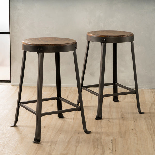 Gdf Studio Garel 24-Inch Brown Weathered Wood Counter Stool (Set Of 2)